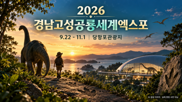 2026 경남고성공룡세계엑스포를 위한 AI 생성 썸네일 이미지 · 실제 현장 사진 아님