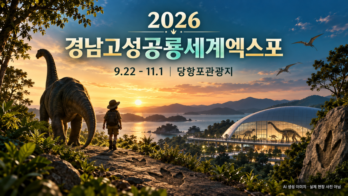 2026 경남고성공룡세계엑스포를 위한 AI 생성 썸네일 이미지 · 실제 현장 사진 아님