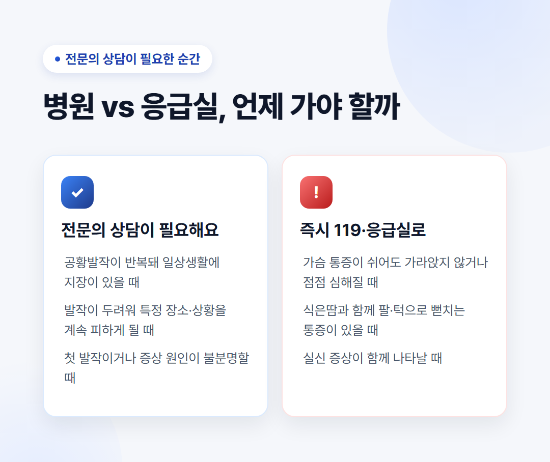 전문의 상담이 필요한 순간과 즉시 응급실로 가야 하는 신호 비교